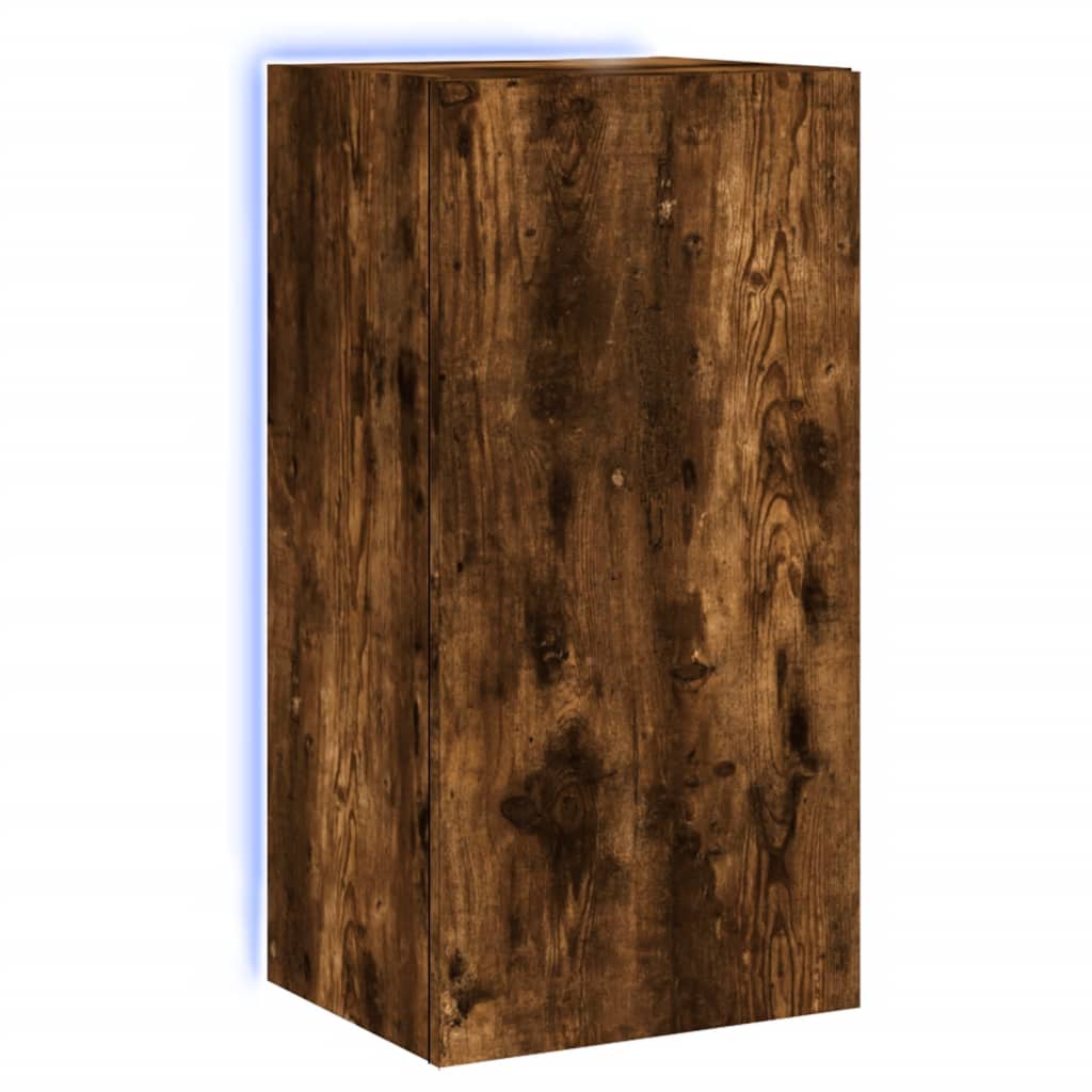 vidaXL Comodă TV de perete cu lumini LED, stejar fumuriu, 40,5x35x80cm vidaXL Comodă TV de perete cu lumini LED, stejar fumuriu, 40,5x35x80cm