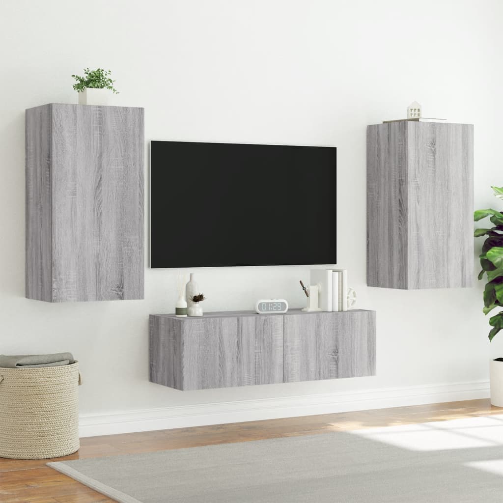 vidaXL Comodă TV de perete cu lumini LED, gri sonoma, 40,5x35x80 cm vidaXL Comodă TV de perete cu lumini LED, gri sonoma, 40,5x35x80 cm
