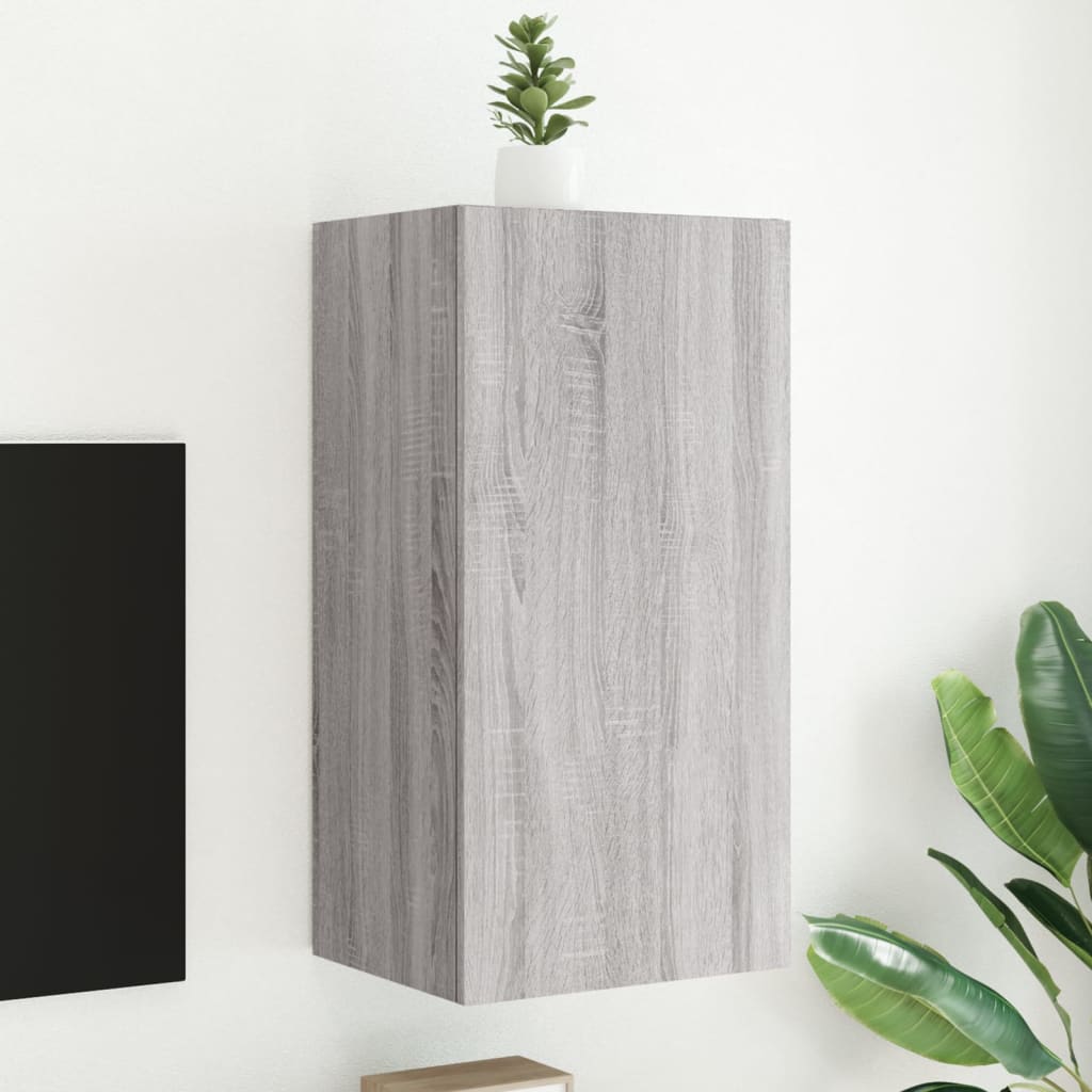 vidaXL Comodă TV de perete cu lumini LED, gri sonoma, 40,5x35x80 cm vidaXL Comodă TV de perete cu lumini LED, gri sonoma, 40,5x35x80 cm