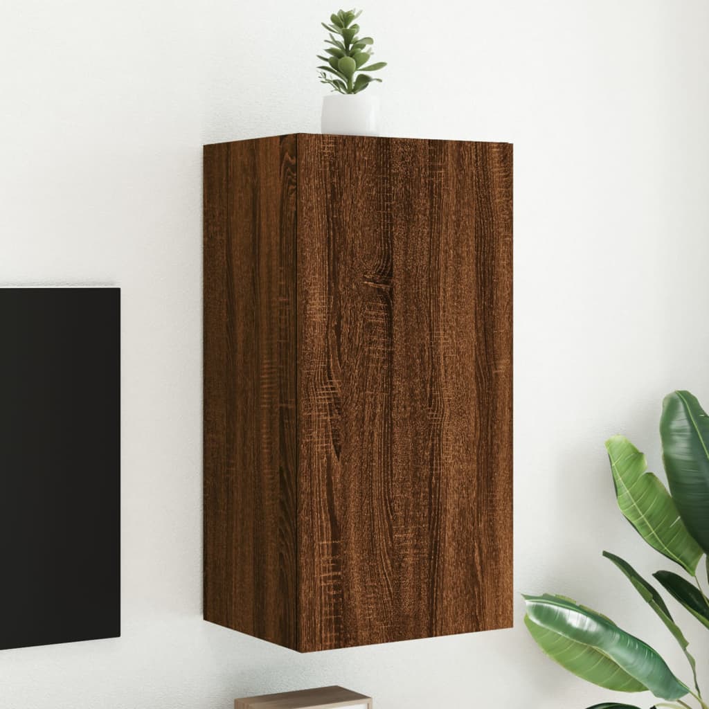 vidaXL Comodă TV de perete cu lumini LED, stejar maro, 40,5x35x80 cm vidaXL Comodă TV de perete cu lumini LED, stejar maro, 40,5x35x80 cm