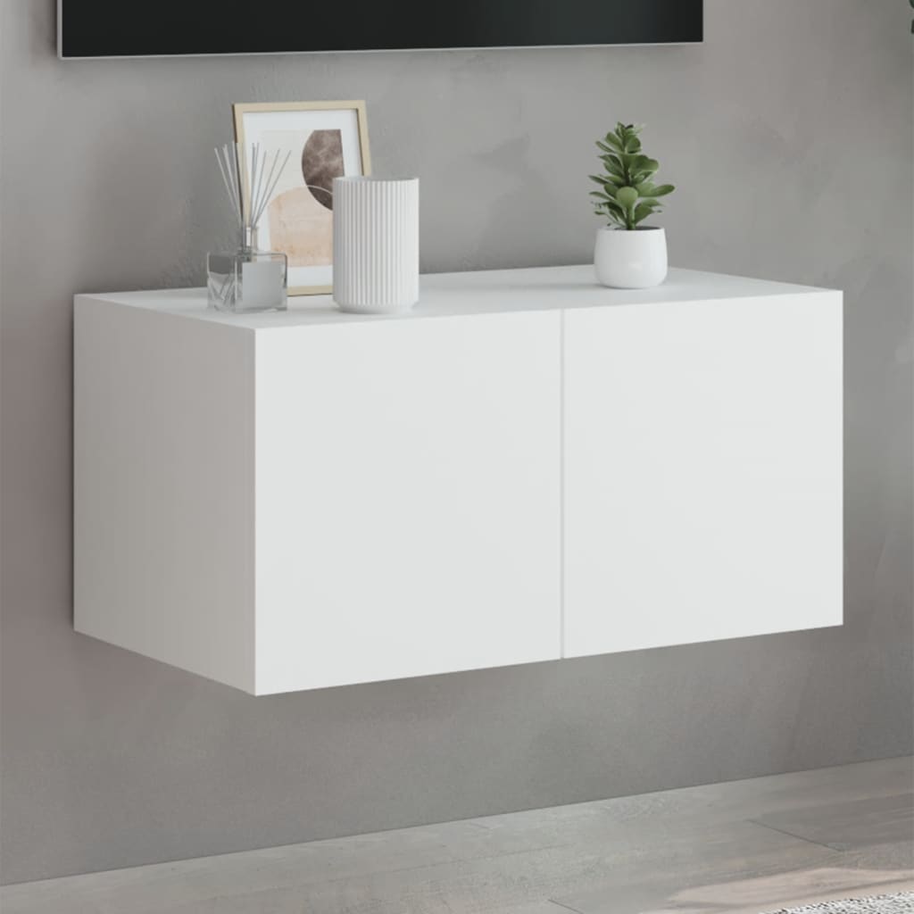 vidaXL Comodă TV de perete cu lumini LED, alb, 60x35x31 cm vidaXL Comodă TV de perete cu lumini LED, alb, 60x35x31 cm