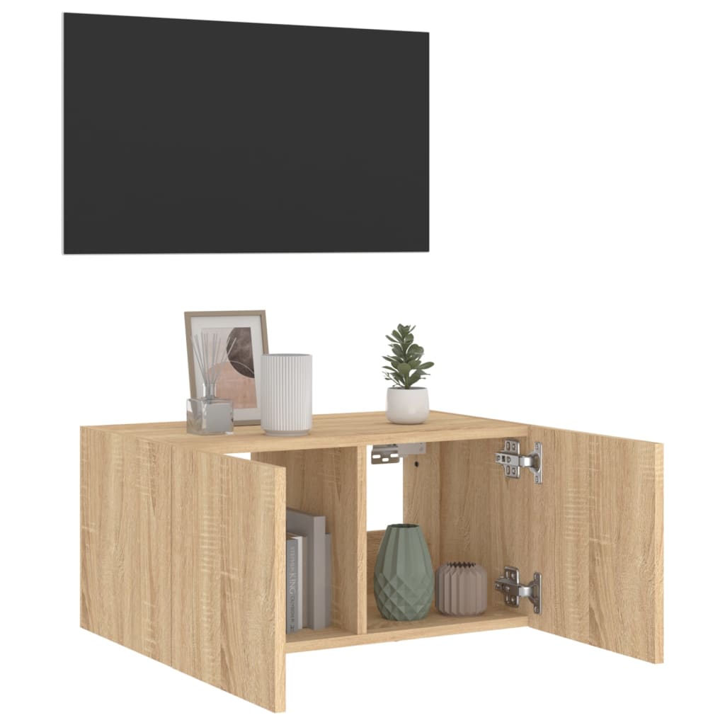 vidaXL Comodă TV de perete cu lumini LED, stejar sonoma, 60x35x31 cm vidaXL Comodă TV de perete cu lumini LED, stejar sonoma, 60x35x31 cm