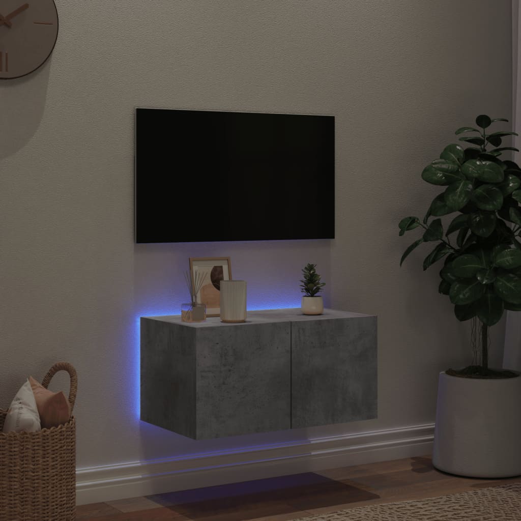 vidaXL Comodă TV de perete cu lumini LED, gri beton, 60x35x31 cm vidaXL Comodă TV de perete cu lumini LED, gri beton, 60x35x31 cm