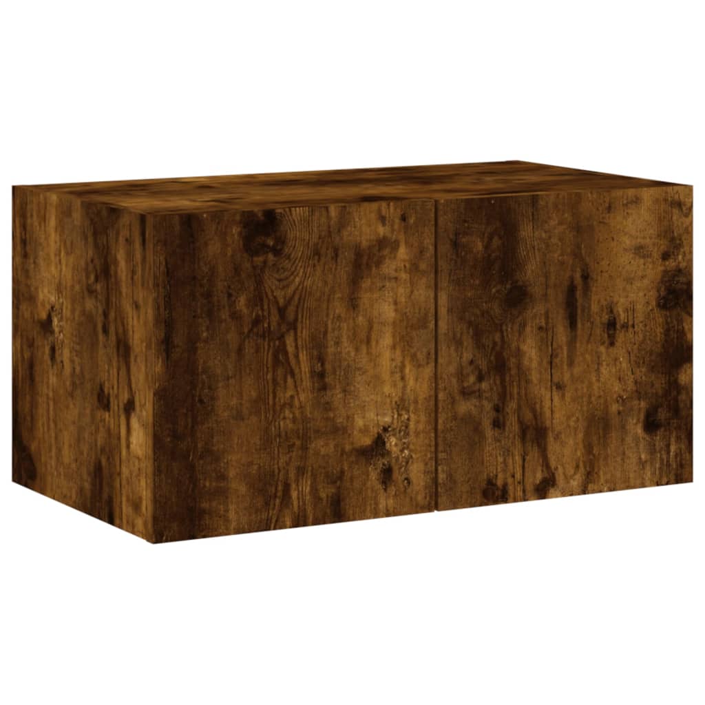 vidaXL Comodă TV de perete cu lumini LED, stejar fumuriu, 60x35x31 cm vidaXL Comodă TV de perete cu lumini LED, stejar fumuriu, 60x35x31 cm