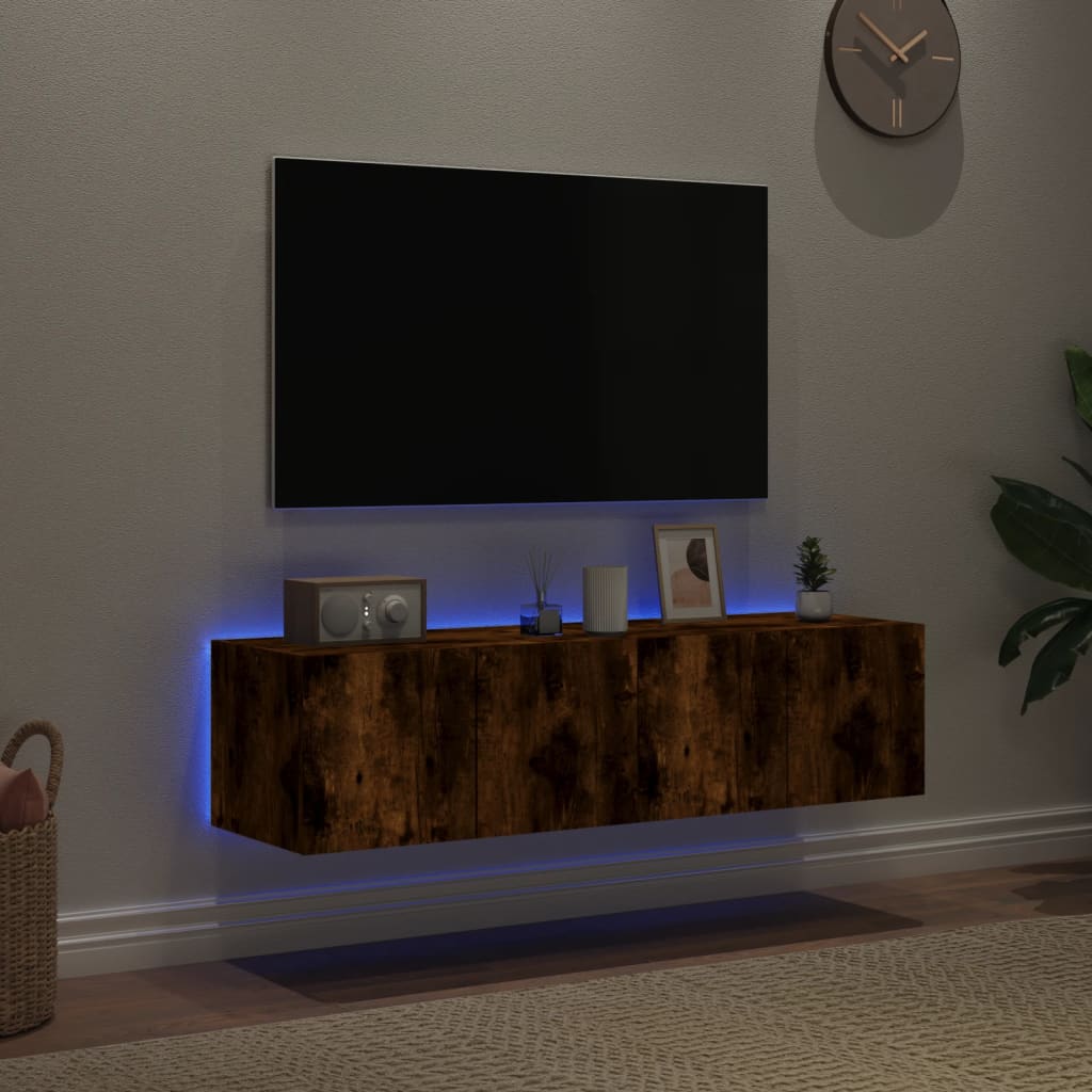 vidaXL Comodă TV de perete cu LED, 2 buc. stejar fumuriu, 60x35x31 cm vidaXL Comodă TV de perete cu LED, 2 buc. stejar fumuriu, 60x35x31 cm