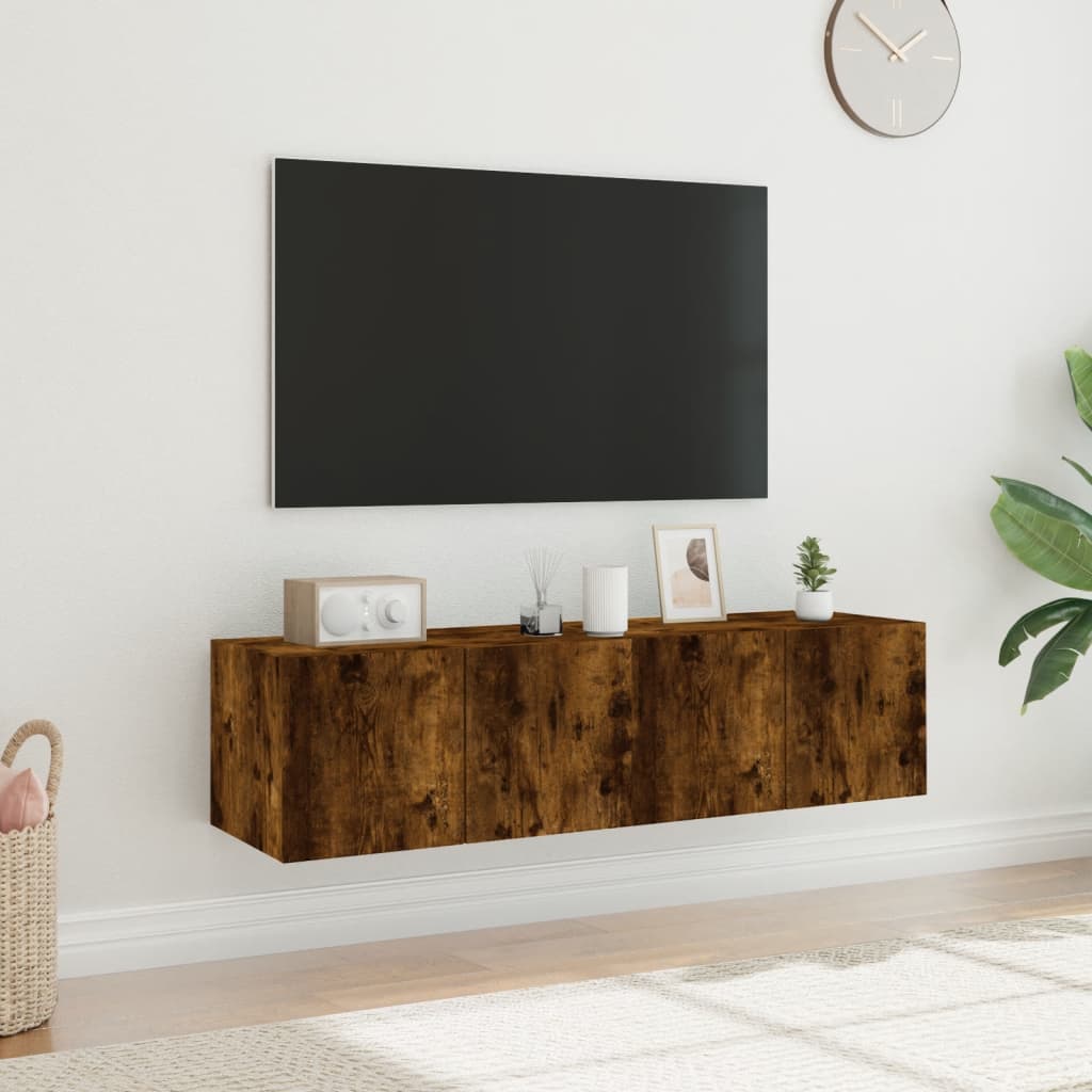 vidaXL Comodă TV de perete cu LED, 2 buc. stejar fumuriu, 60x35x31 cm vidaXL Comodă TV de perete cu LED, 2 buc. stejar fumuriu, 60x35x31 cm
