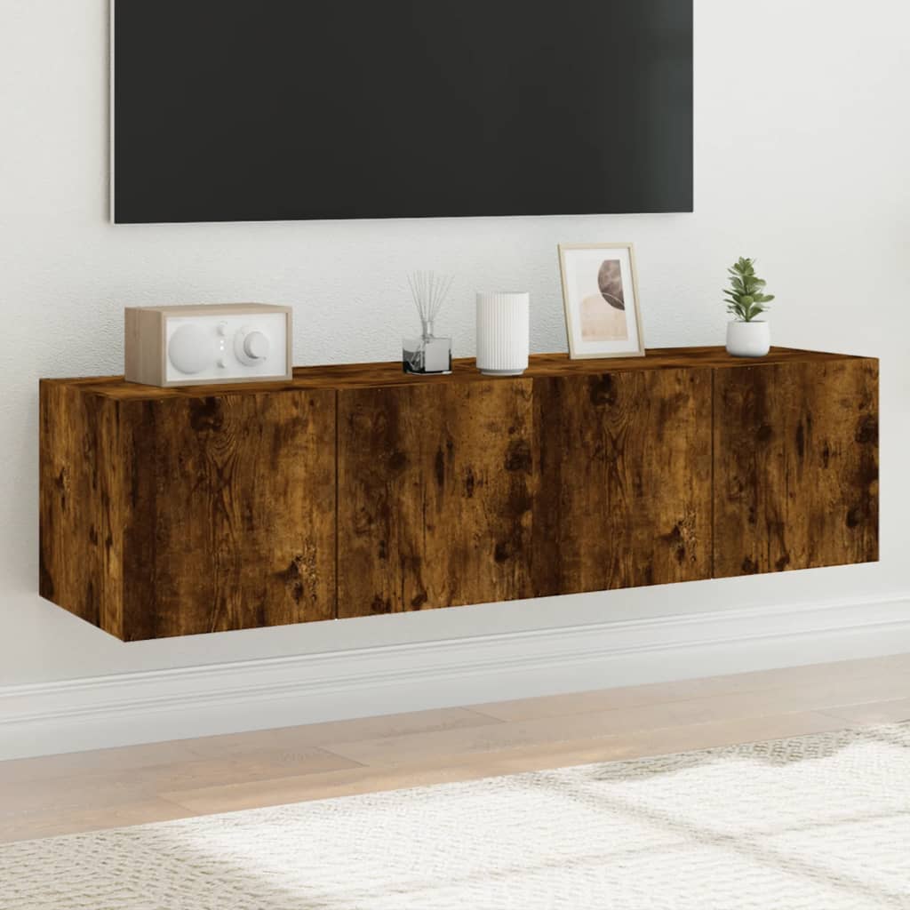 vidaXL Comodă TV de perete cu LED, 2 buc. stejar fumuriu, 60x35x31 cm vidaXL Comodă TV de perete cu LED, 2 buc. stejar fumuriu, 60x35x31 cm