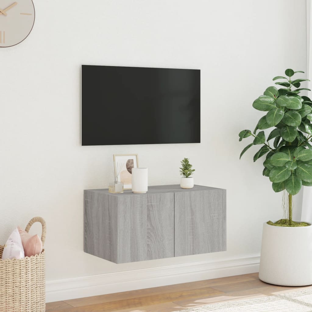 vidaXL Comodă TV de perete cu lumini LED, gri sonoma, 60x35x31 cm vidaXL Comodă TV de perete cu lumini LED, gri sonoma, 60x35x31 cm