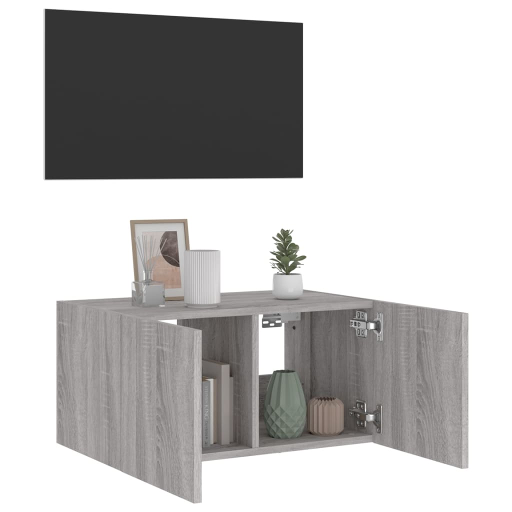 vidaXL Comodă TV de perete cu lumini LED, gri sonoma, 60x35x31 cm vidaXL Comodă TV de perete cu lumini LED, gri sonoma, 60x35x31 cm