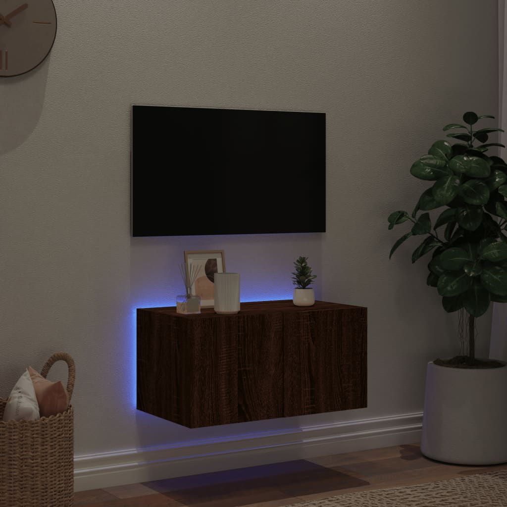 vidaXL Comodă TV de perete cu lumini LED, stejar maro, 60x35x31 cm vidaXL Comodă TV de perete cu lumini LED, stejar maro, 60x35x31 cm