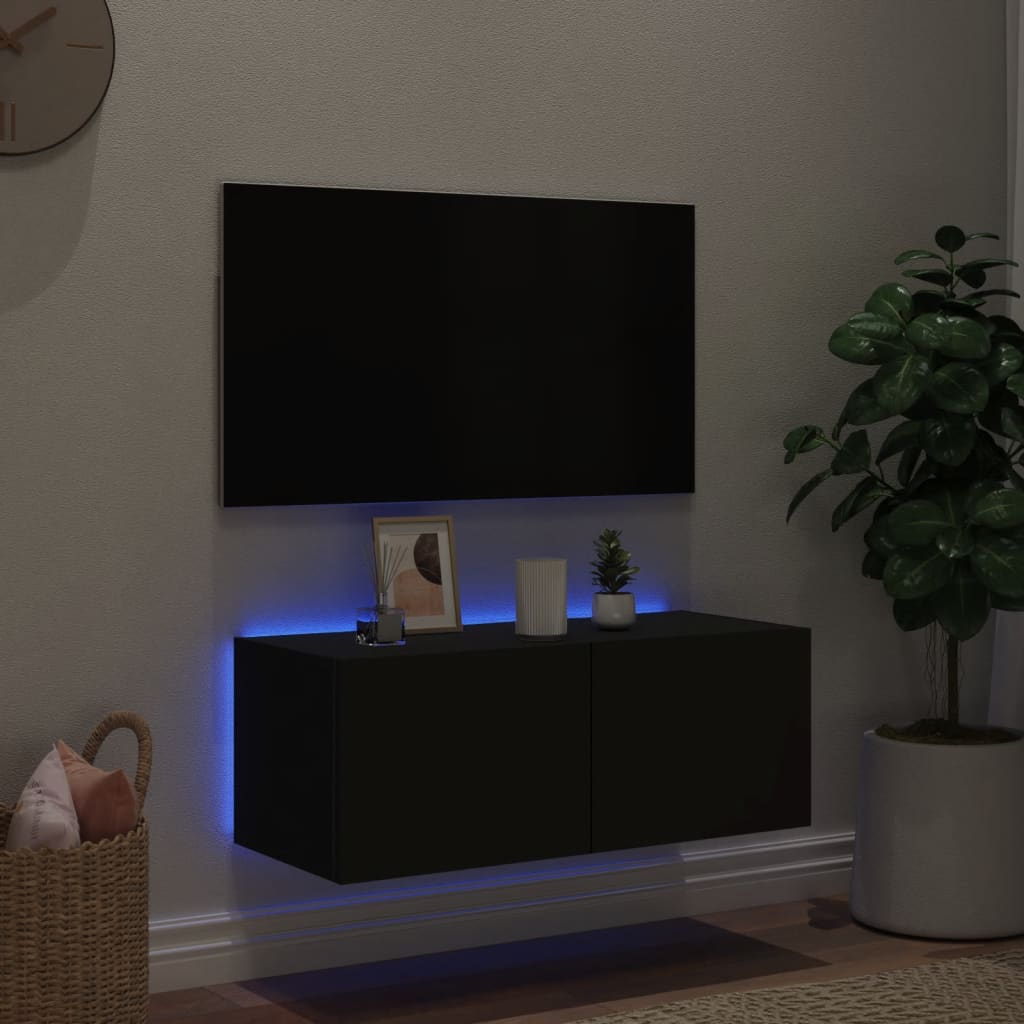 vidaXL Comodă TV de perete cu lumini LED, negru, 80x35x31 cm vidaXL Comodă TV de perete cu lumini LED, negru, 80x35x31 cm