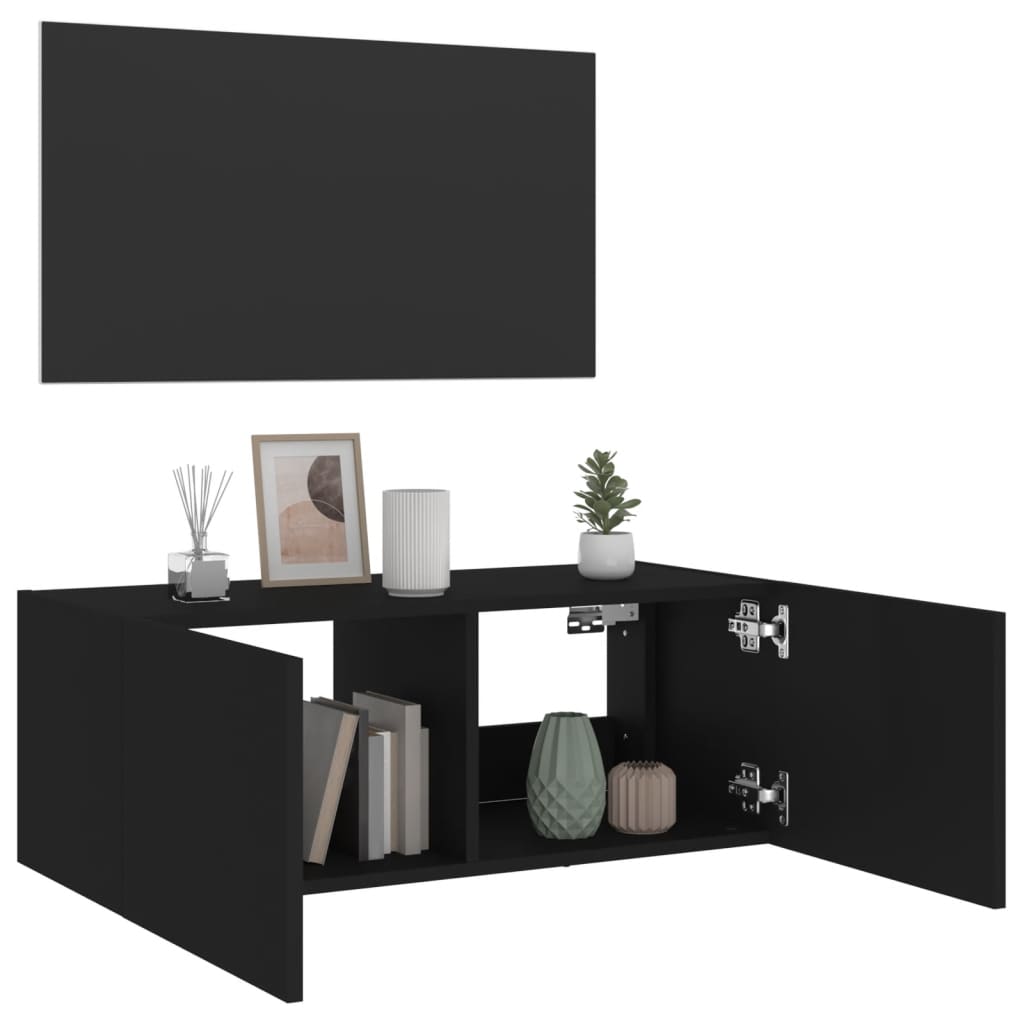 vidaXL Comodă TV de perete cu lumini LED, negru, 80x35x31 cm vidaXL Comodă TV de perete cu lumini LED, negru, 80x35x31 cm
