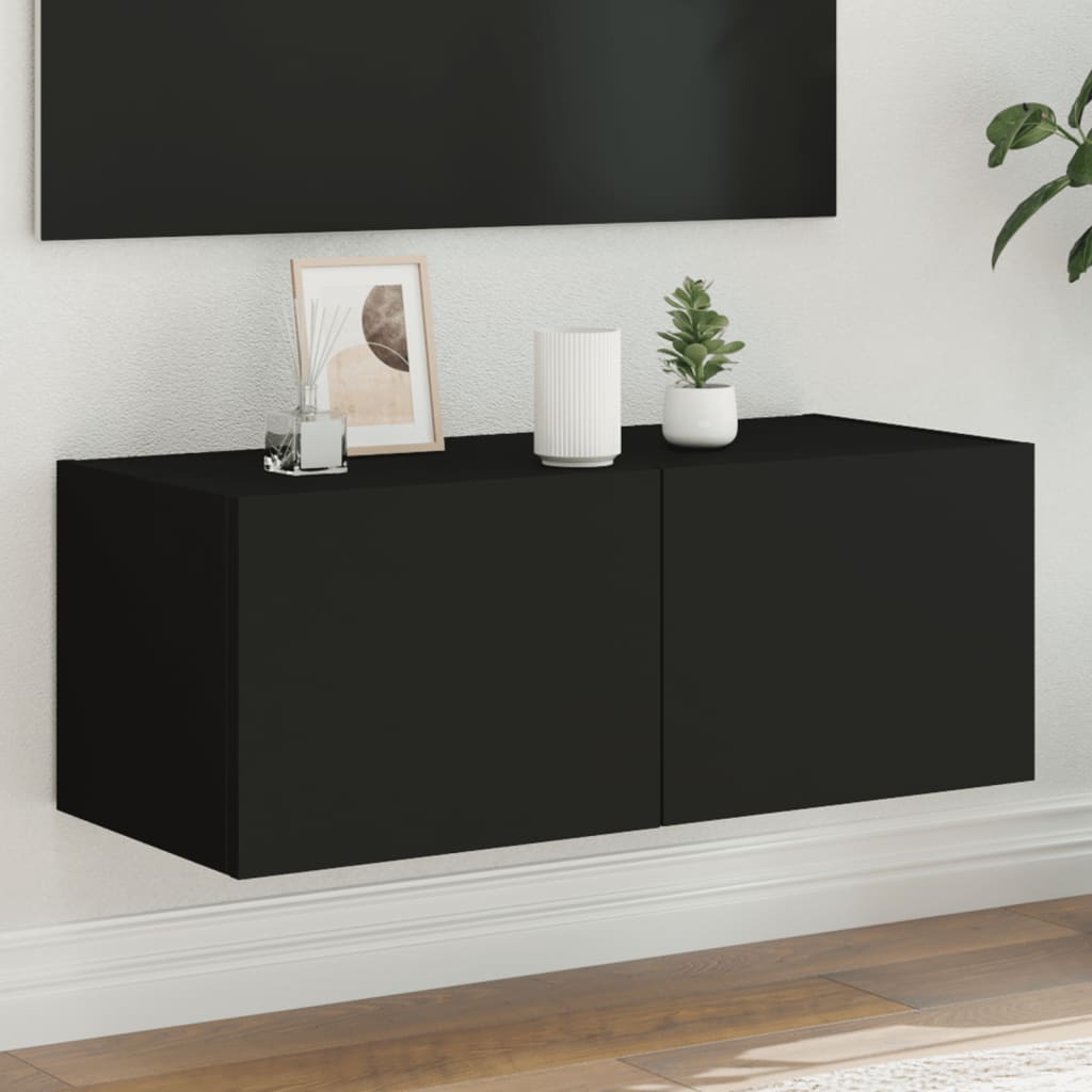 vidaXL Comodă TV de perete cu lumini LED, negru, 80x35x31 cm vidaXL Comodă TV de perete cu lumini LED, negru, 80x35x31 cm