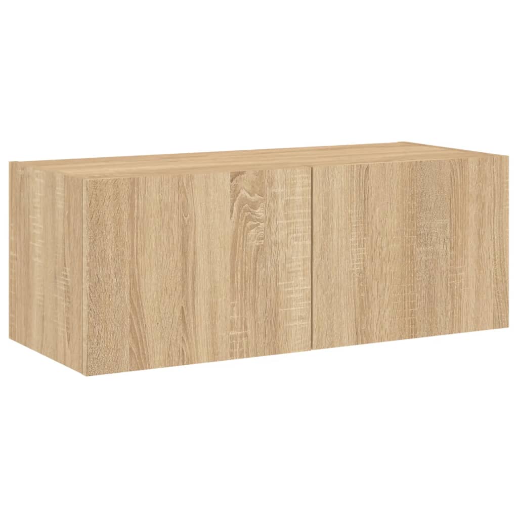 vidaXL Comodă TV de perete cu lumini LED, stejar sonoma, 80x35x31 cm vidaXL Comodă TV de perete cu lumini LED, stejar sonoma, 80x35x31 cm