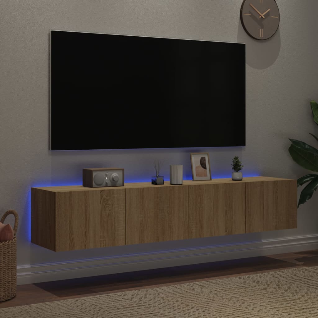 vidaXL Comodă TV de perete cu LED, 2 buc. stejar sonoma, 80x35x31 cm vidaXL Comodă TV de perete cu LED, 2 buc. stejar sonoma, 80x35x31 cm