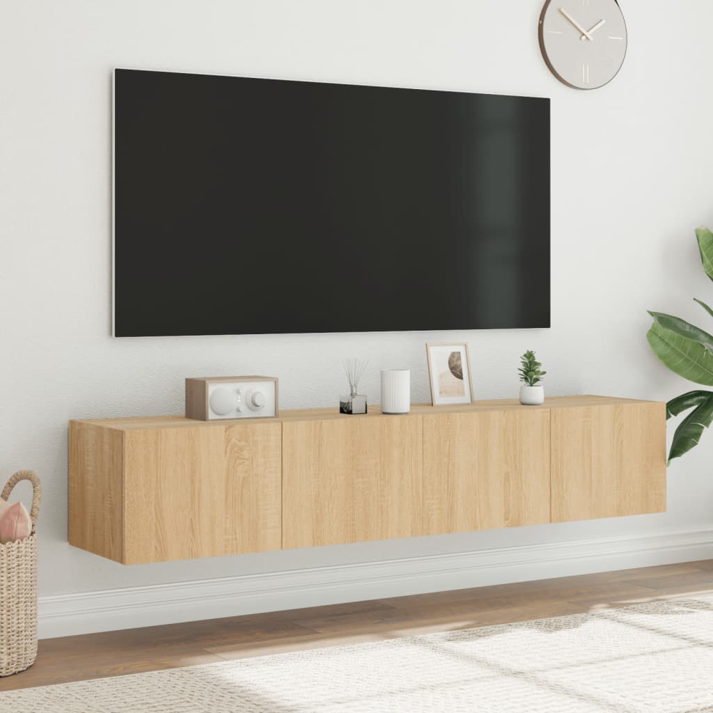vidaXL Comodă TV de perete cu LED, 2 buc. stejar sonoma, 80x35x31 cm vidaXL Comodă TV de perete cu LED, 2 buc. stejar sonoma, 80x35x31 cm