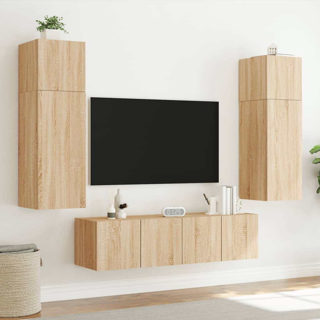 vidaXL Comodă TV de perete cu LED, 2 buc. stejar sonoma, 80x35x31 cm vidaXL Comodă TV de perete cu LED, 2 buc. stejar sonoma, 80x35x31 cm