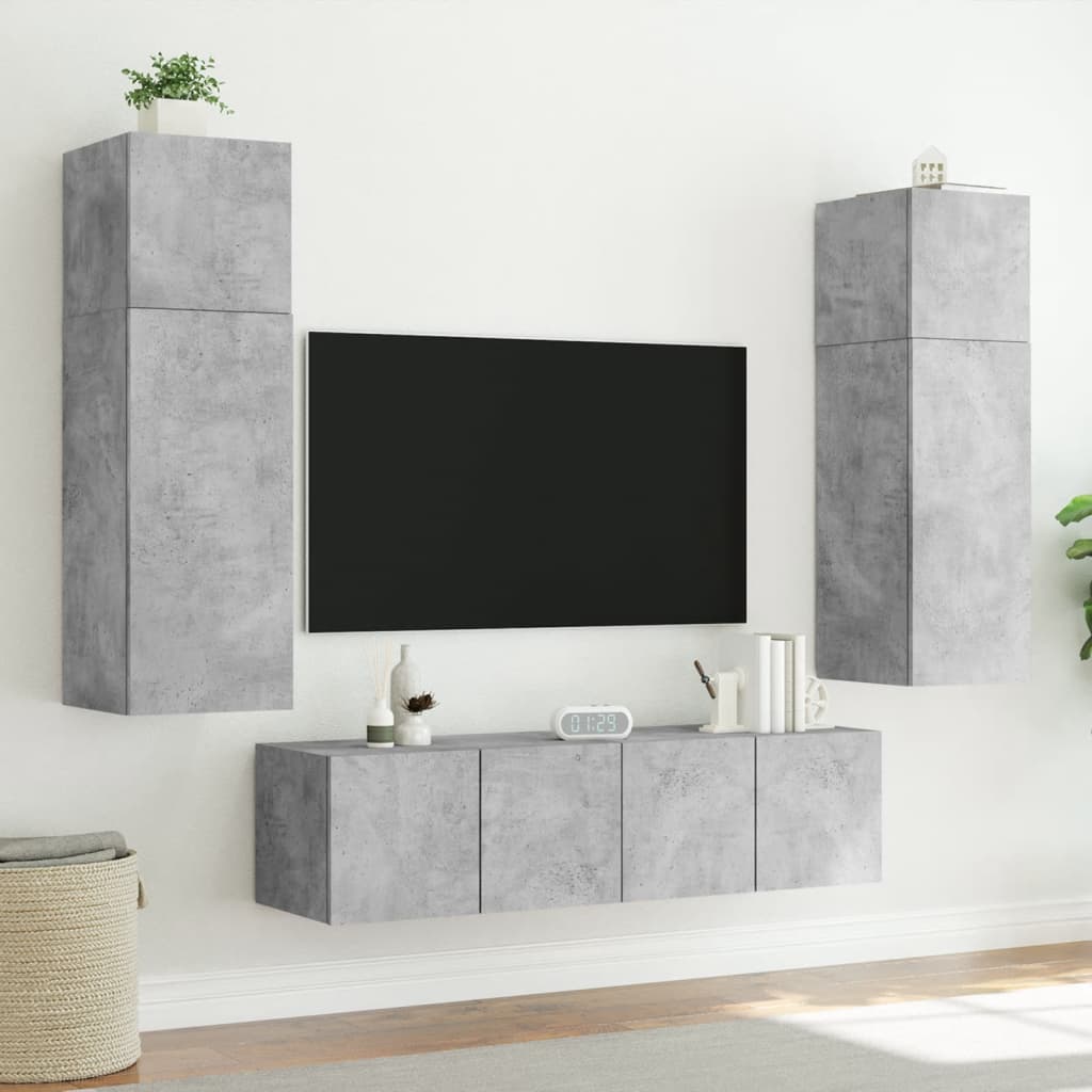 vidaXL Comodă TV de perete cu lumini LED, gri beton, 80x35x31 cm vidaXL Comodă TV de perete cu lumini LED, gri beton, 80x35x31 cm