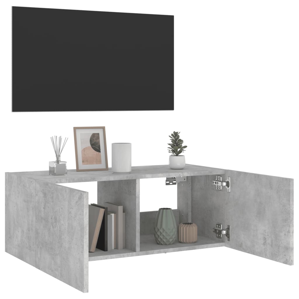 vidaXL Comodă TV de perete cu lumini LED, gri beton, 80x35x31 cm vidaXL Comodă TV de perete cu lumini LED, gri beton, 80x35x31 cm