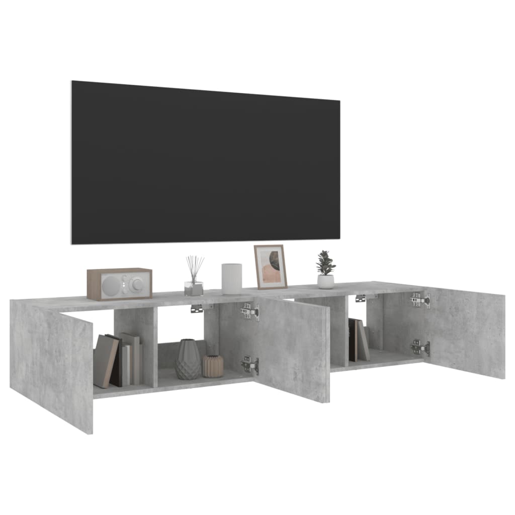 vidaXL Comode TV de perete cu lumini LED 2 buc. gri beton 80x35x31 cm
