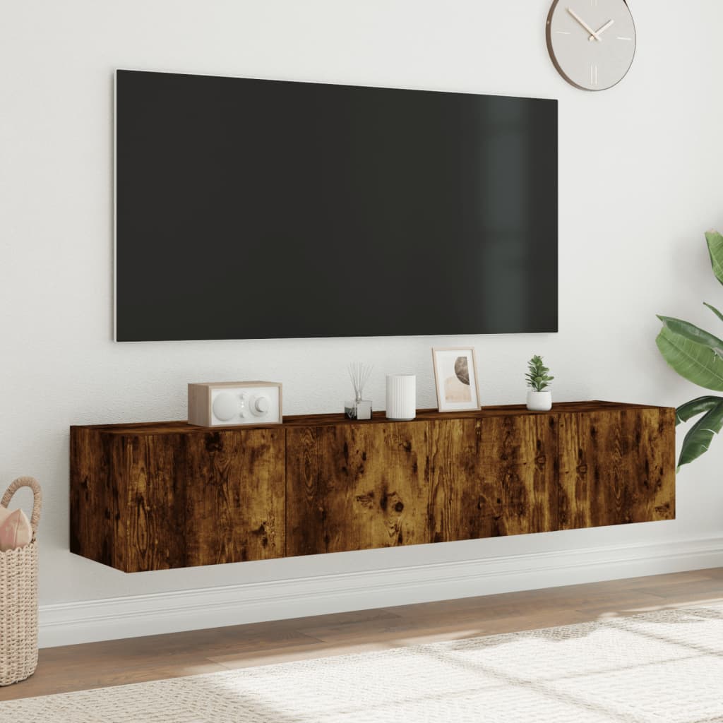 vidaXL Comodă TV de perete cu LED, 2 buc. stejar fumuriu, 80x35x31 cm vidaXL Comodă TV de perete cu LED, 2 buc. stejar fumuriu, 80x35x31 cm
