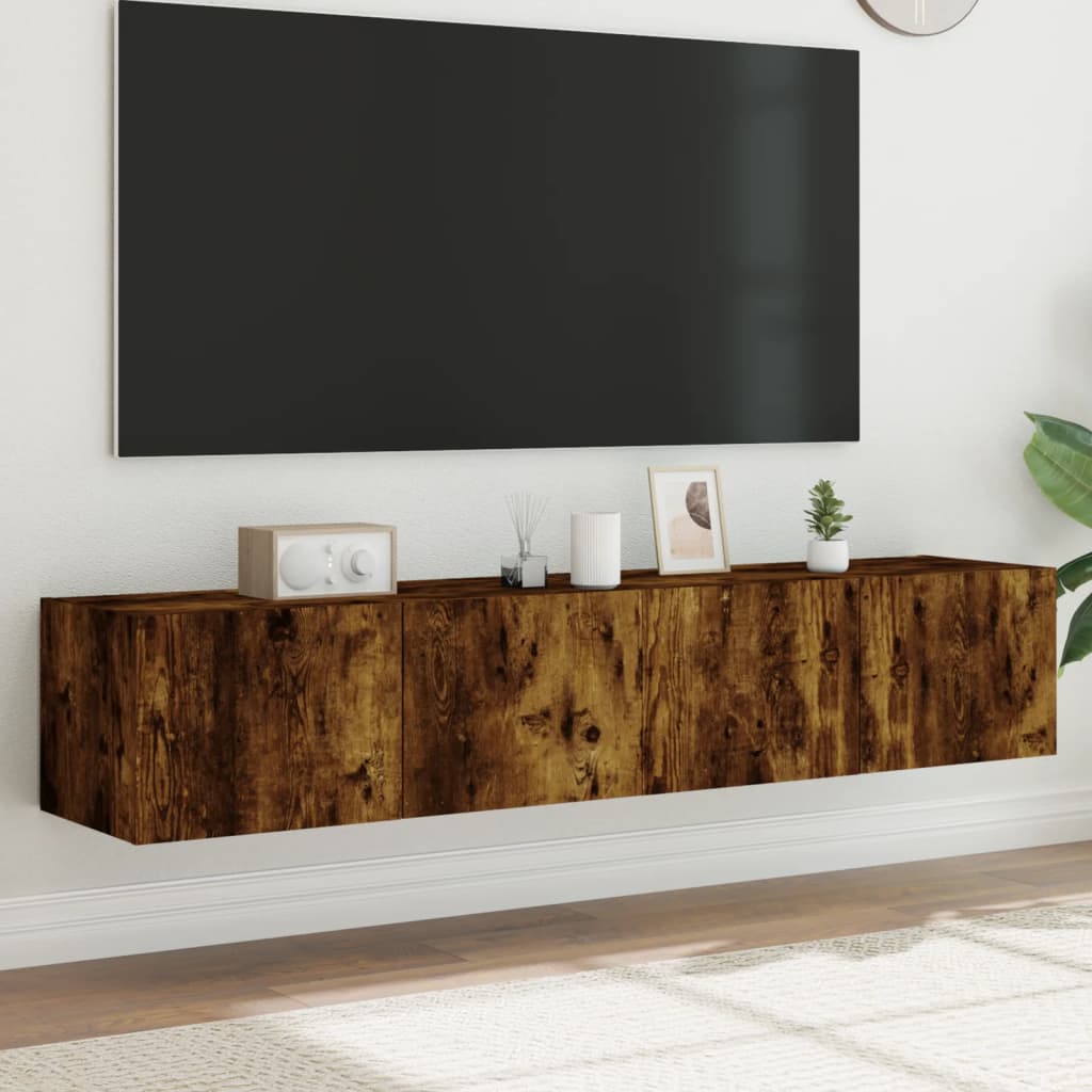 vidaXL Comodă TV de perete cu LED, 2 buc. stejar fumuriu, 80x35x31 cm vidaXL Comodă TV de perete cu LED, 2 buc. stejar fumuriu, 80x35x31 cm