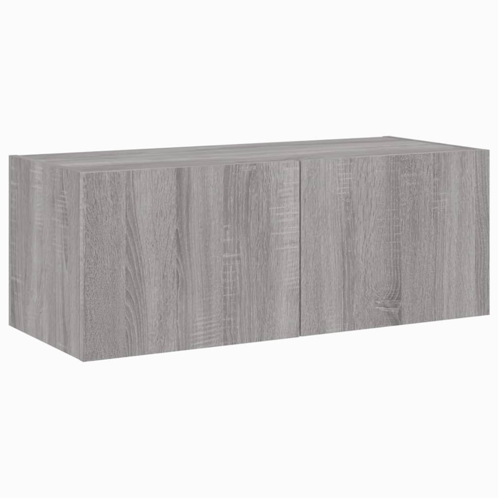 vidaXL Comodă TV de perete cu lumini LED, gri sonoma, 80x35x31 cm vidaXL Comodă TV de perete cu lumini LED, gri sonoma, 80x35x31 cm