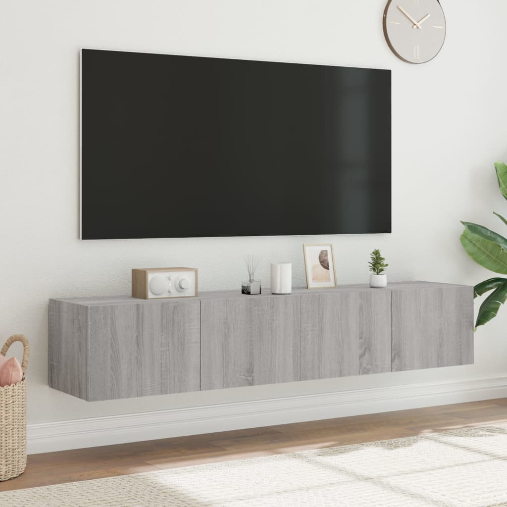 vidaXL Comodă TV de perete cu LED, 2 buc, gri sonoma, 80x35x31 cm vidaXL Comodă TV de perete cu LED, 2 buc, gri sonoma, 80x35x31 cm
