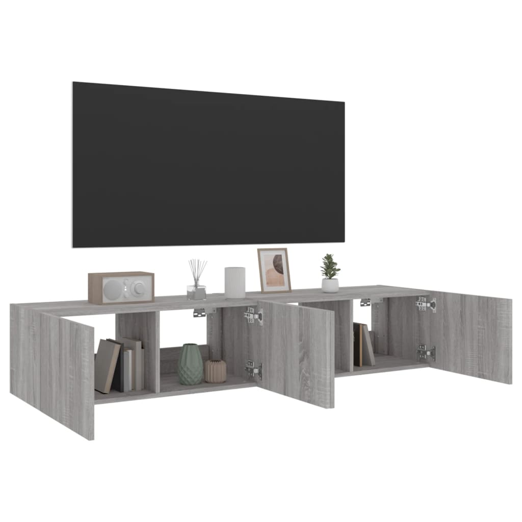 vidaXL Comodă TV de perete cu LED, 2 buc, gri sonoma, 80x35x31 cm vidaXL Comodă TV de perete cu LED, 2 buc, gri sonoma, 80x35x31 cm