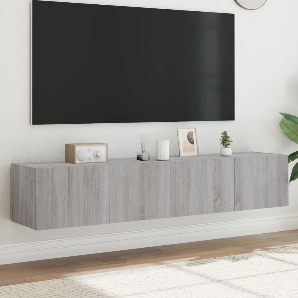 vidaXL Comodă TV de perete cu LED, 2 buc, gri sonoma, 80x35x31 cm vidaXL Comodă TV de perete cu LED, 2 buc, gri sonoma, 80x35x31 cm