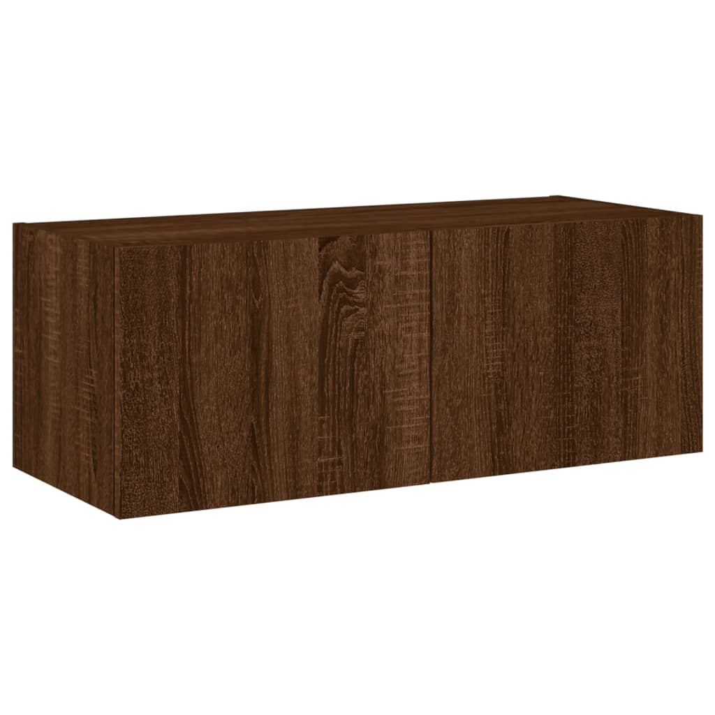 vidaXL Comodă TV de perete cu lumini LED, stejar maro, 80x35x31 cm vidaXL Comodă TV de perete cu lumini LED, stejar maro, 80x35x31 cm