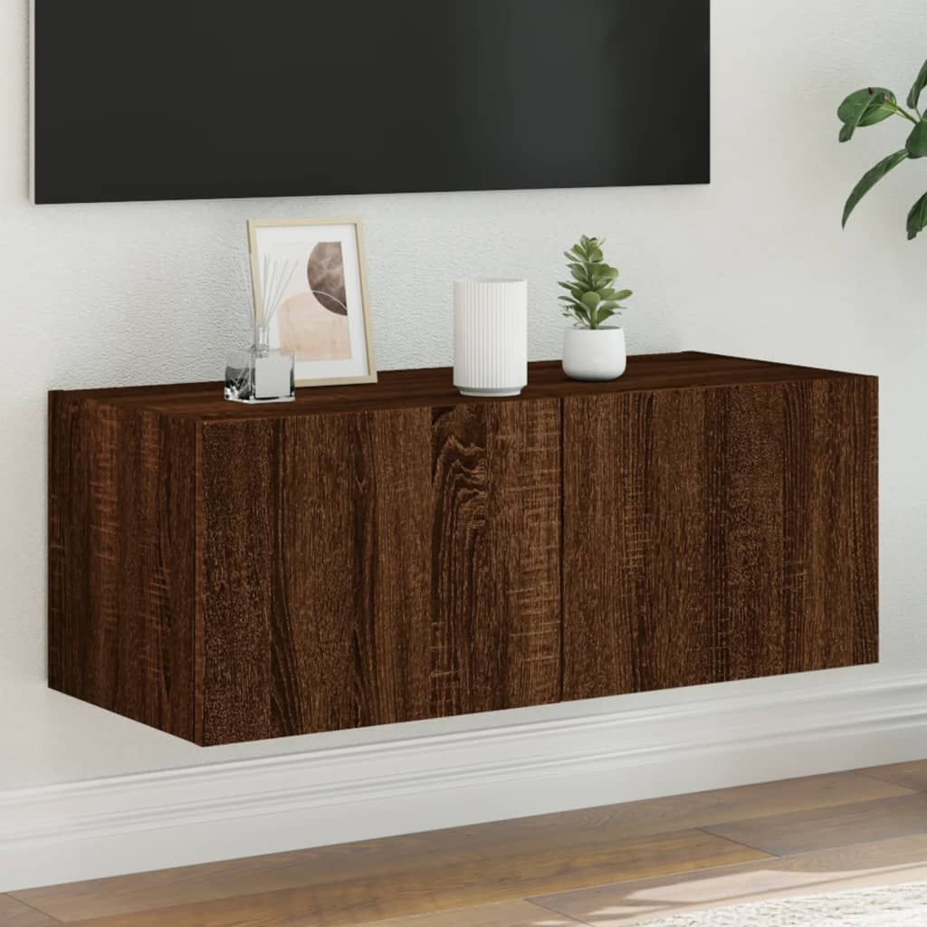 vidaXL Comodă TV de perete cu lumini LED, stejar maro, 80x35x31 cm vidaXL Comodă TV de perete cu lumini LED, stejar maro, 80x35x31 cm
