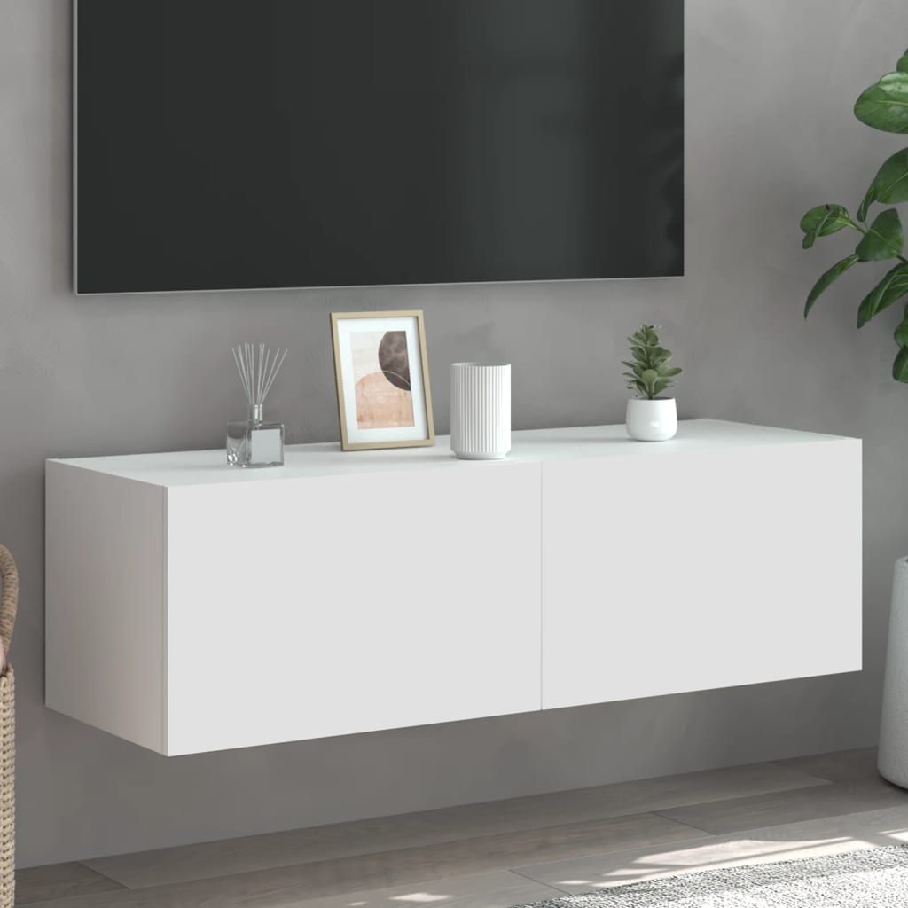 vidaXL Comodă TV de perete cu lumini LED, alb, 100x35x31 cm vidaXL Comodă TV de perete cu lumini LED, alb, 100x35x31 cm
