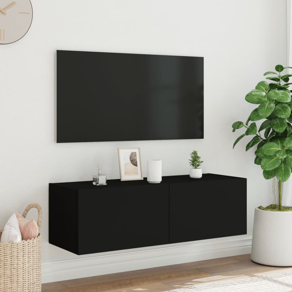 vidaXL Comodă TV de perete cu lumini LED, negru, 100x35x31 cm vidaXL Comodă TV de perete cu lumini LED, negru, 100x35x31 cm