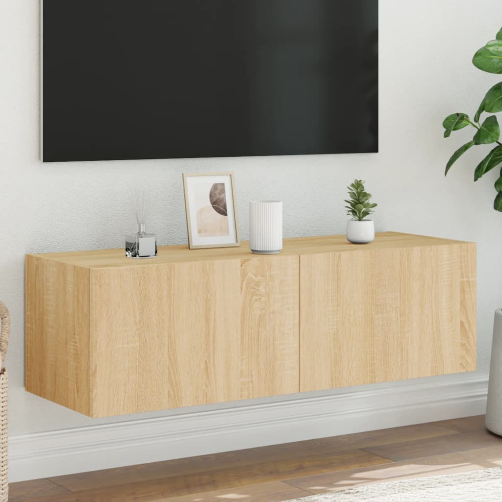 vidaXL Comodă TV de perete cu lumini LED, stejar sonoma, 100x35x31 cm vidaXL Comodă TV de perete cu lumini LED, stejar sonoma, 100x35x31 cm