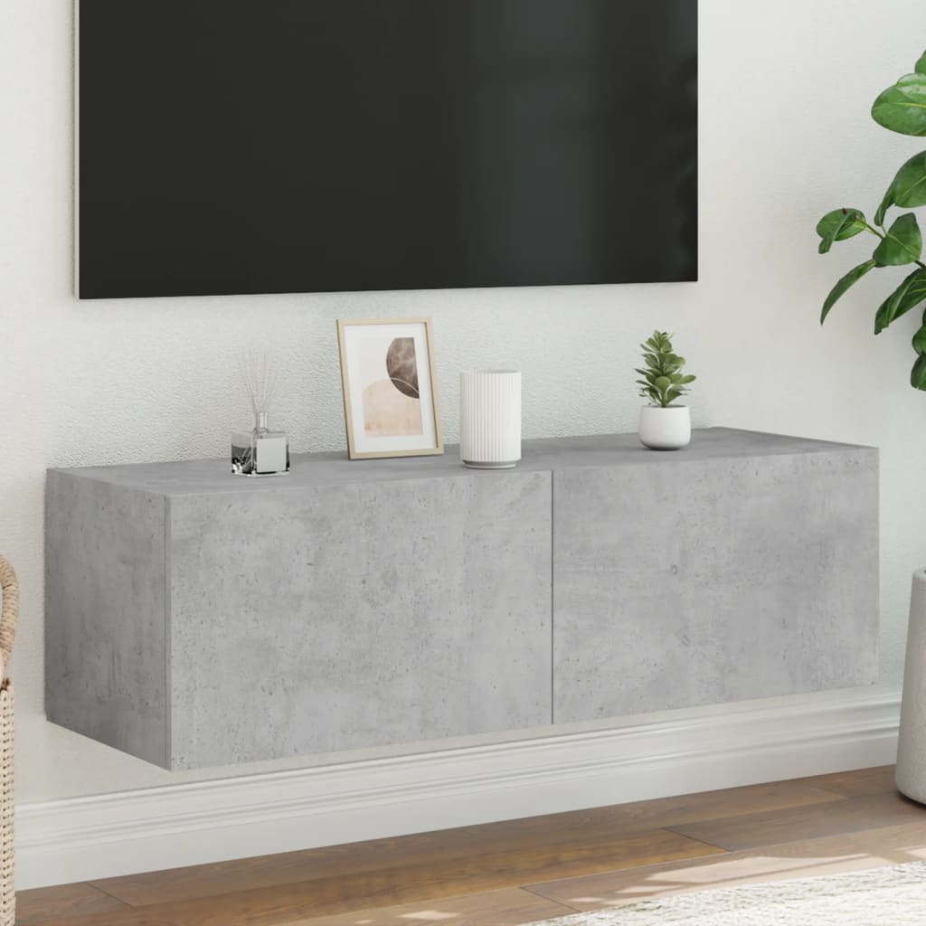 vidaXL Comodă TV de perete cu lumini LED, gri beton, 100x35x31 cm vidaXL Comodă TV de perete cu lumini LED, gri beton, 100x35x31 cm