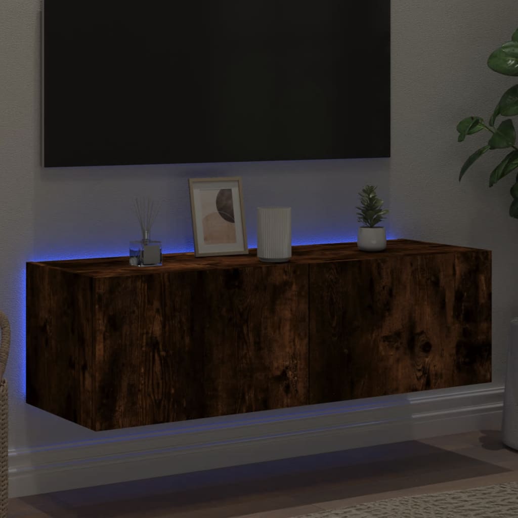 vidaXL Comodă TV de perete cu lumini LED, stejar fumuriu, 100x35x31 cm vidaXL Comodă TV de perete cu lumini LED, stejar fumuriu, 100x35x31 cm
