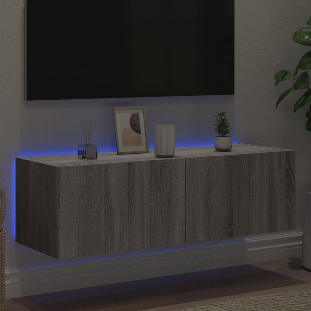vidaXL Comodă TV de perete cu lumini LED, gri sonoma, 100x35x31 cm vidaXL Comodă TV de perete cu lumini LED, gri sonoma, 100x35x31 cm
