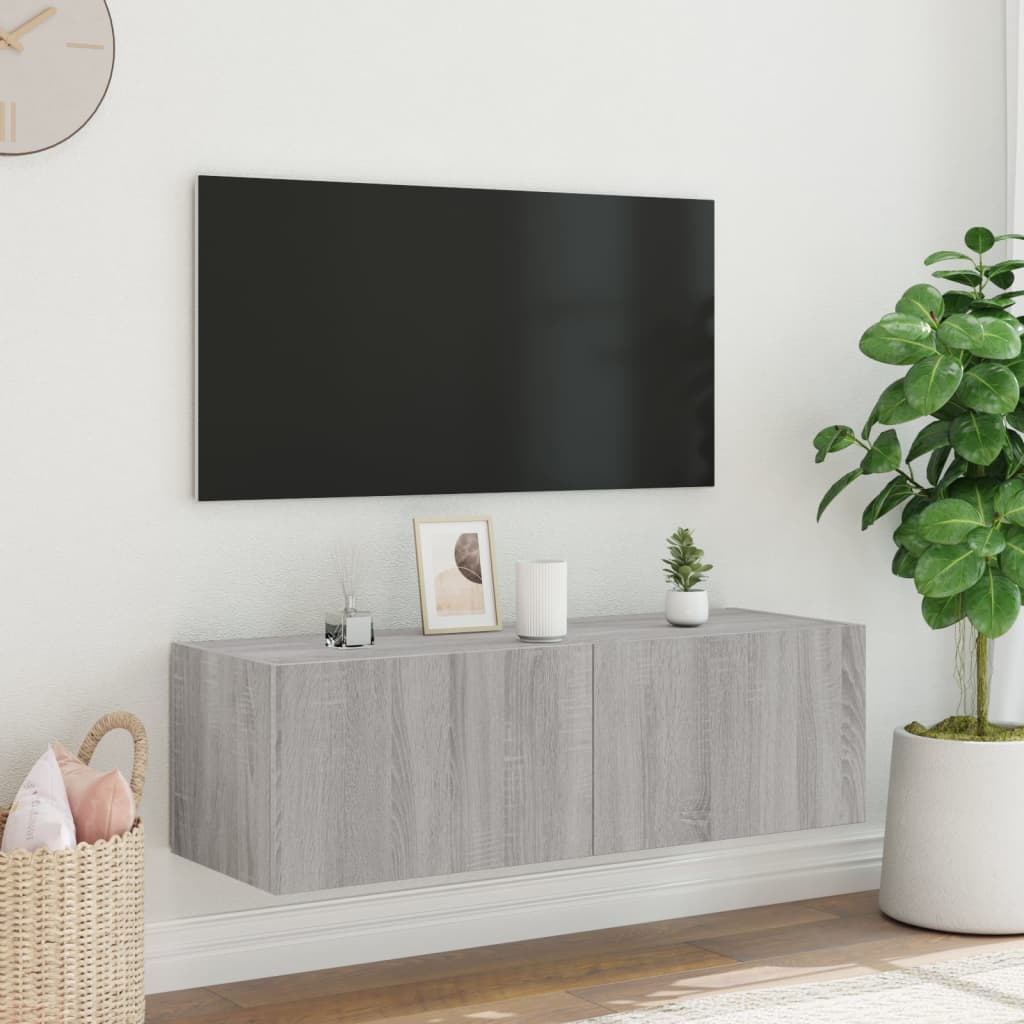 vidaXL Comodă TV de perete cu lumini LED, gri sonoma, 100x35x31 cm vidaXL Comodă TV de perete cu lumini LED, gri sonoma, 100x35x31 cm