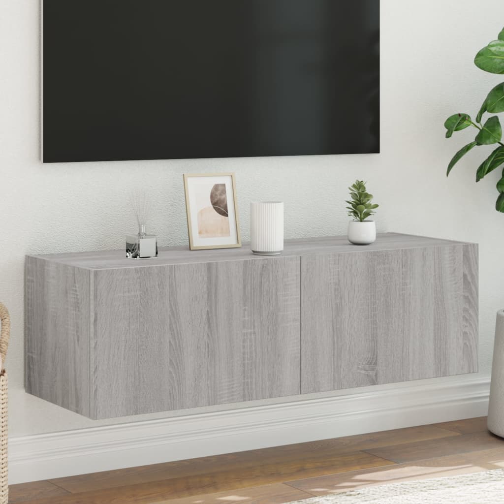 vidaXL Comodă TV de perete cu lumini LED, gri sonoma, 100x35x31 cm vidaXL Comodă TV de perete cu lumini LED, gri sonoma, 100x35x31 cm