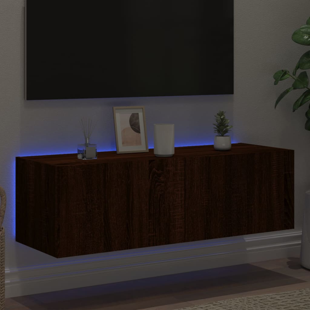 vidaXL Comodă TV de perete cu lumini LED, stejar maro, 100x35x31 cm vidaXL Comodă TV de perete cu lumini LED, stejar maro, 100x35x31 cm