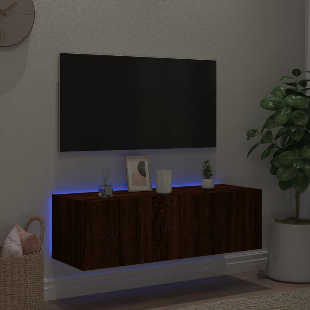 vidaXL Comodă TV de perete cu lumini LED, stejar maro, 100x35x31 cm vidaXL Comodă TV de perete cu lumini LED, stejar maro, 100x35x31 cm