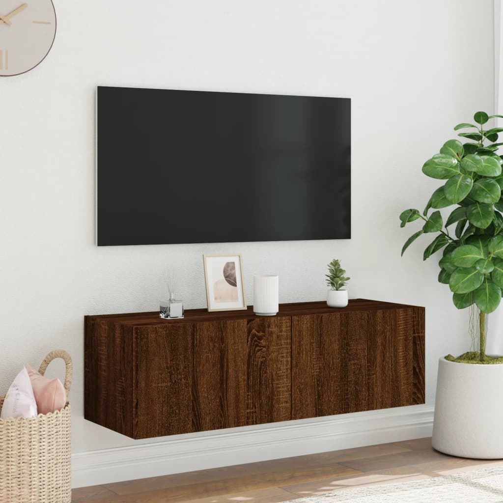 vidaXL Comodă TV de perete cu lumini LED, stejar maro, 100x35x31 cm vidaXL Comodă TV de perete cu lumini LED, stejar maro, 100x35x31 cm