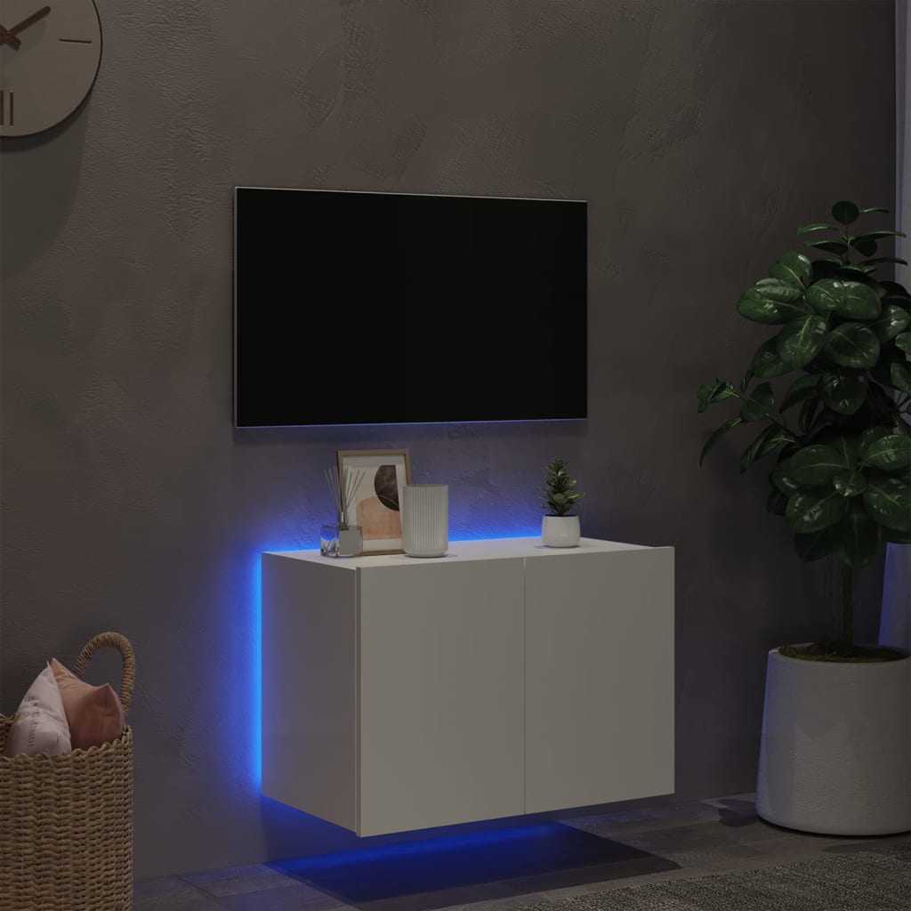 vidaXL Comodă TV de perete cu lumini LED, alb, 60x35x41 cm vidaXL Comodă TV de perete cu lumini LED, alb, 60x35x41 cm
