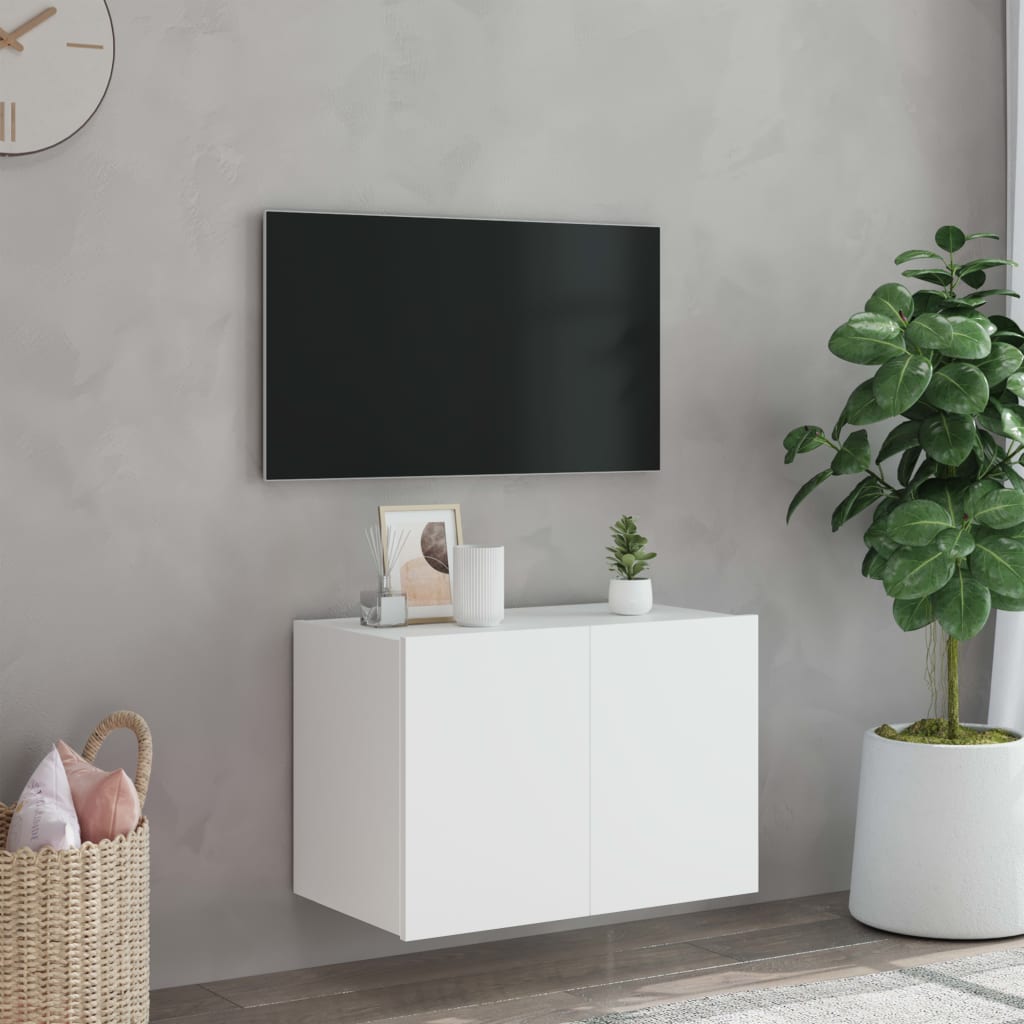 vidaXL Comodă TV de perete cu lumini LED, alb, 60x35x41 cm vidaXL Comodă TV de perete cu lumini LED, alb, 60x35x41 cm