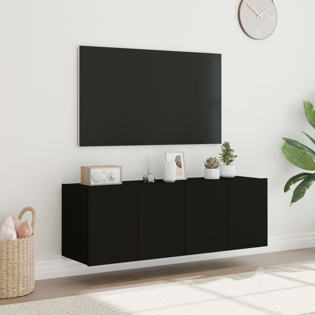 vidaXL Comode TV de perete cu lumini LED, 2 buc., negru, 60x35x41 cm
