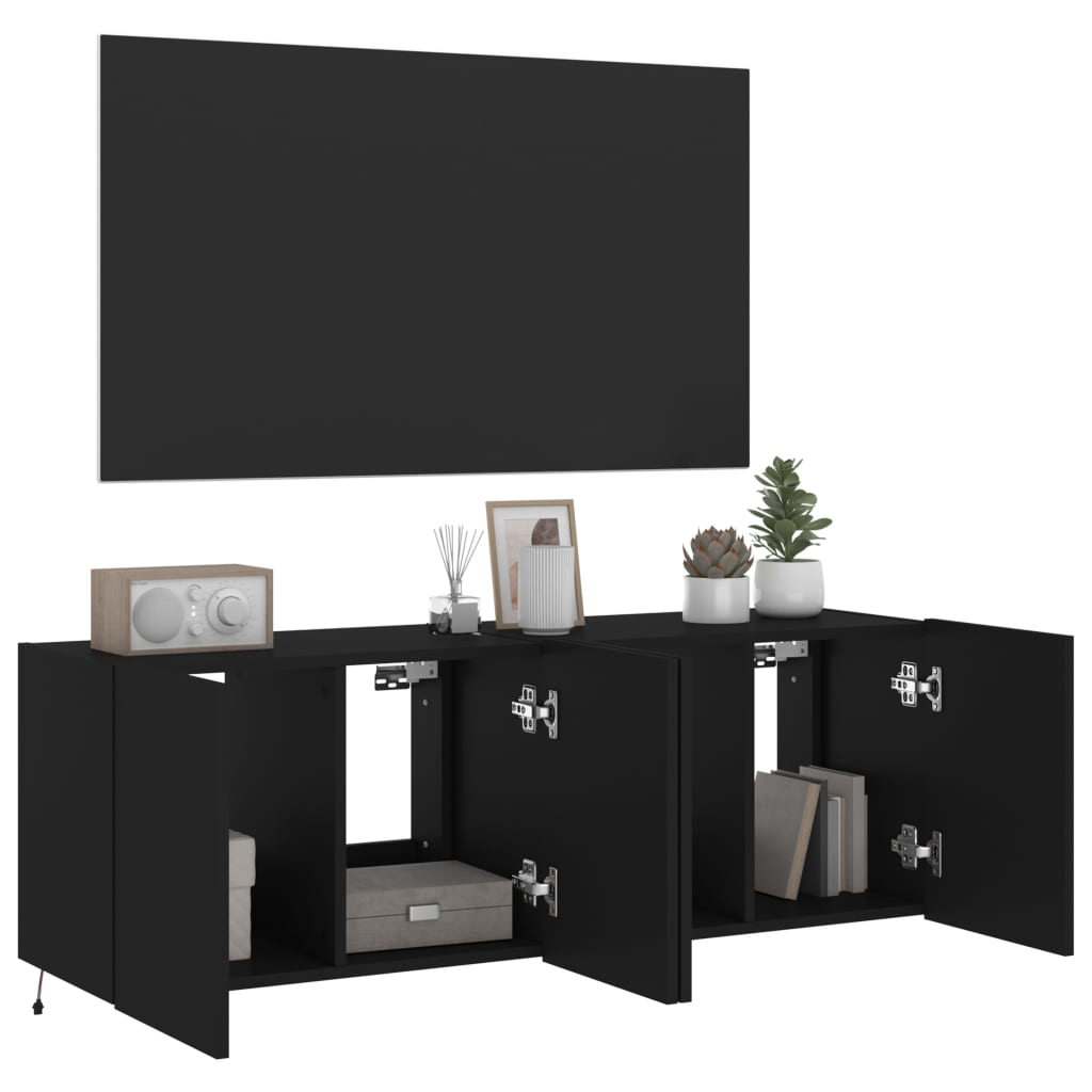vidaXL Comode TV de perete cu lumini LED, 2 buc., negru, 60x35x41 cm