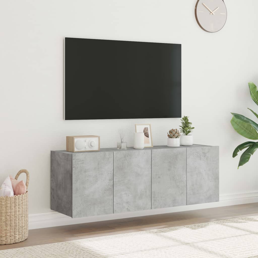 vidaXL Comode TV de perete cu lumini LED 2 buc. gri beton 60x35x41 cm