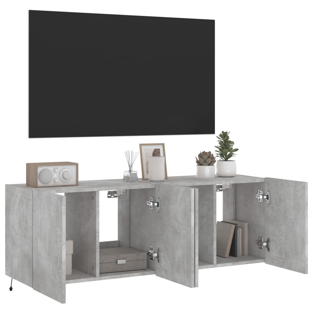vidaXL Comode TV de perete cu lumini LED 2 buc. gri beton 60x35x41 cm