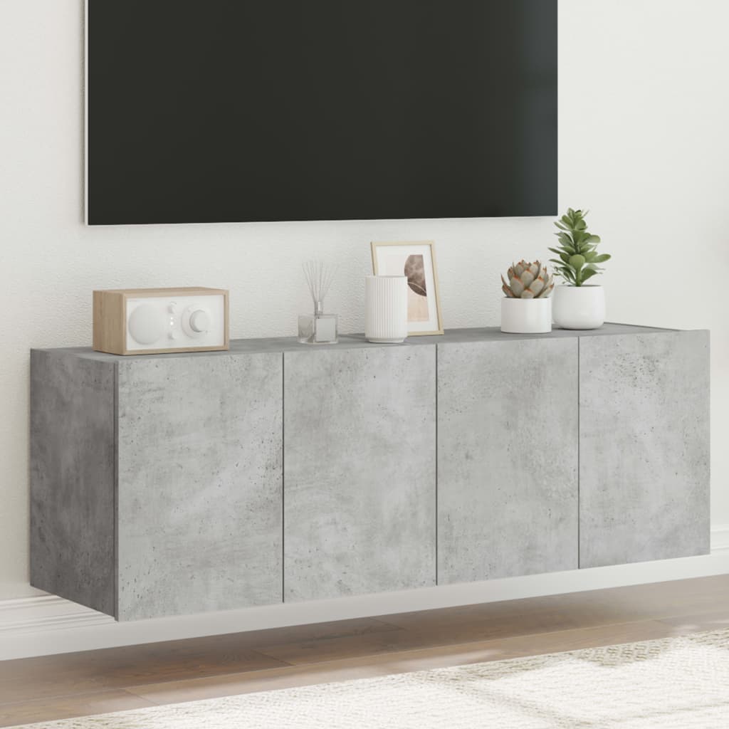 vidaXL Comode TV de perete cu lumini LED 2 buc. gri beton 60x35x41 cm